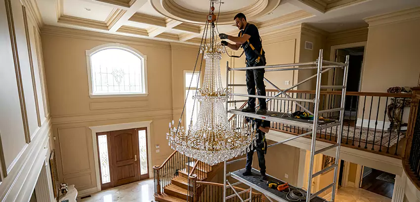Two-Story Foyer Chandelier Installation in Powder Springs